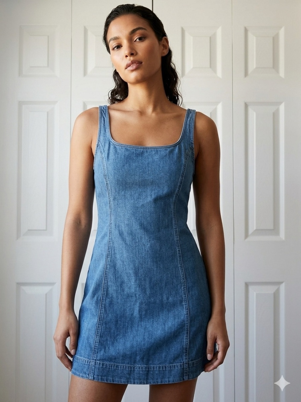 Gap Denim Scoop Neck Mini Tank Dress – A-Line Princess Seams, Size L